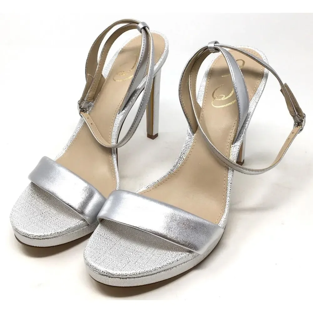 Sam Edelman Jade Women's Size 9 Silver Ankle Strap High Heel Sandals Shoes - Picture 3 of 8